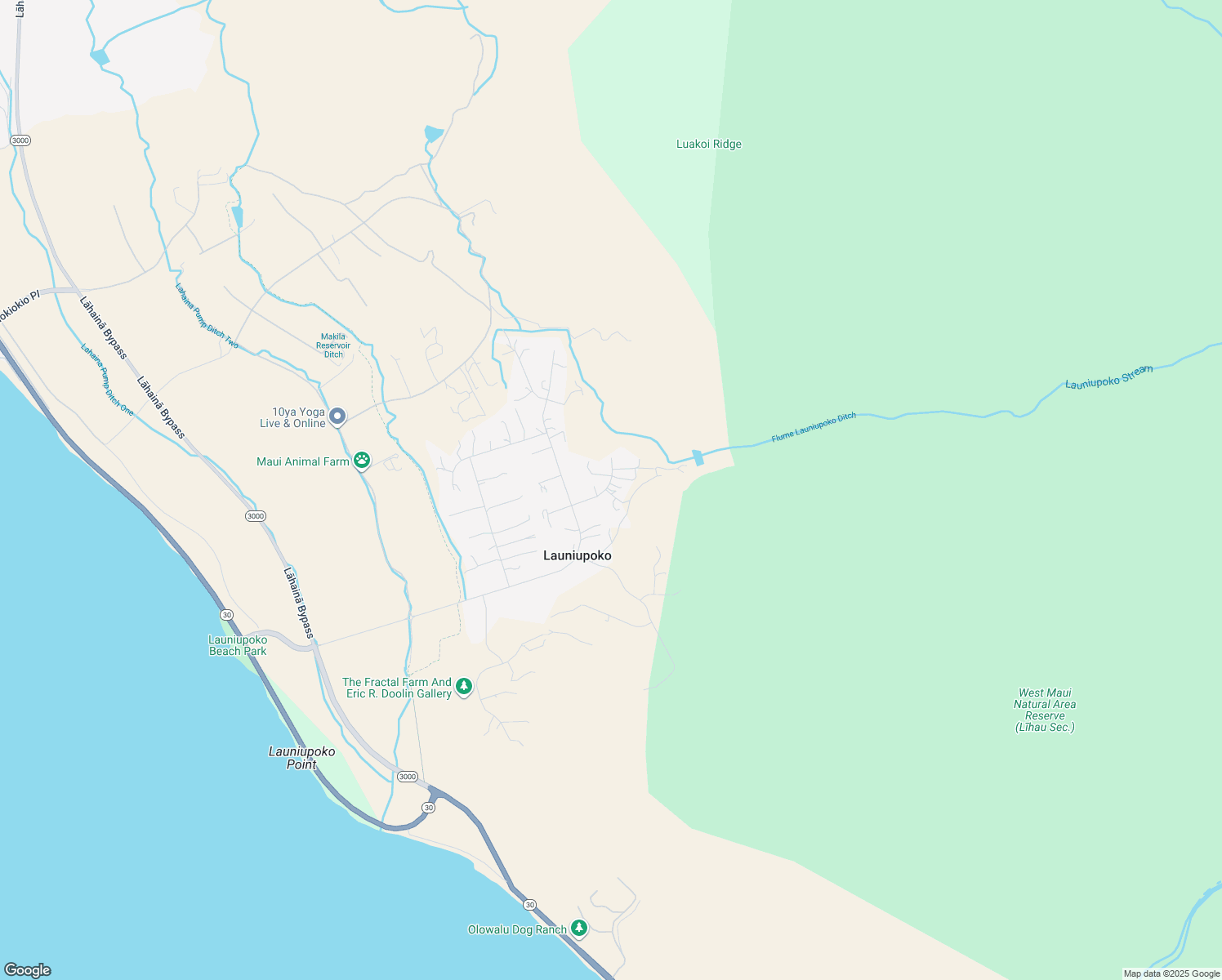 map of restaurants, bars, coffee shops, grocery stores, and more near 75 East Huapala Place in Lahaina
