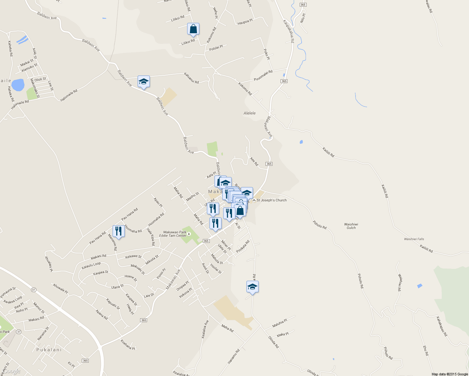 map of restaurants, bars, coffee shops, grocery stores, and more near 3585 Piikea Place in Makawao