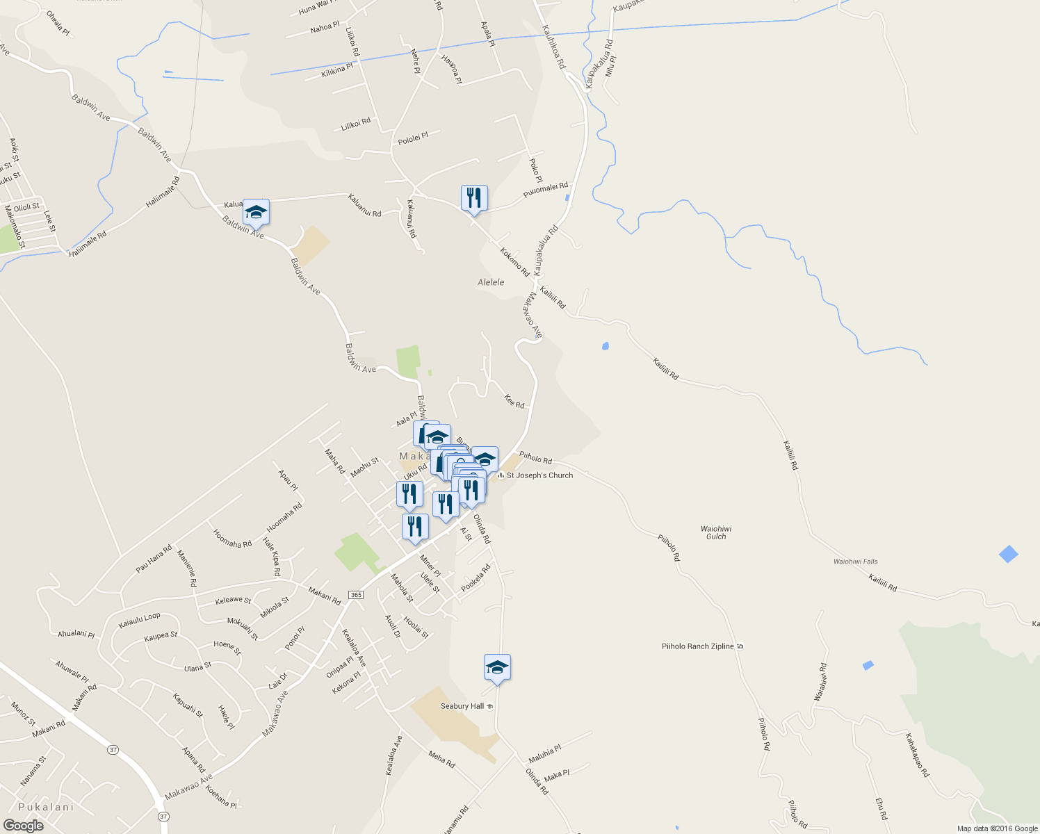 map of restaurants, bars, coffee shops, grocery stores, and more near 1405 Makawao Avenue in Makawao
