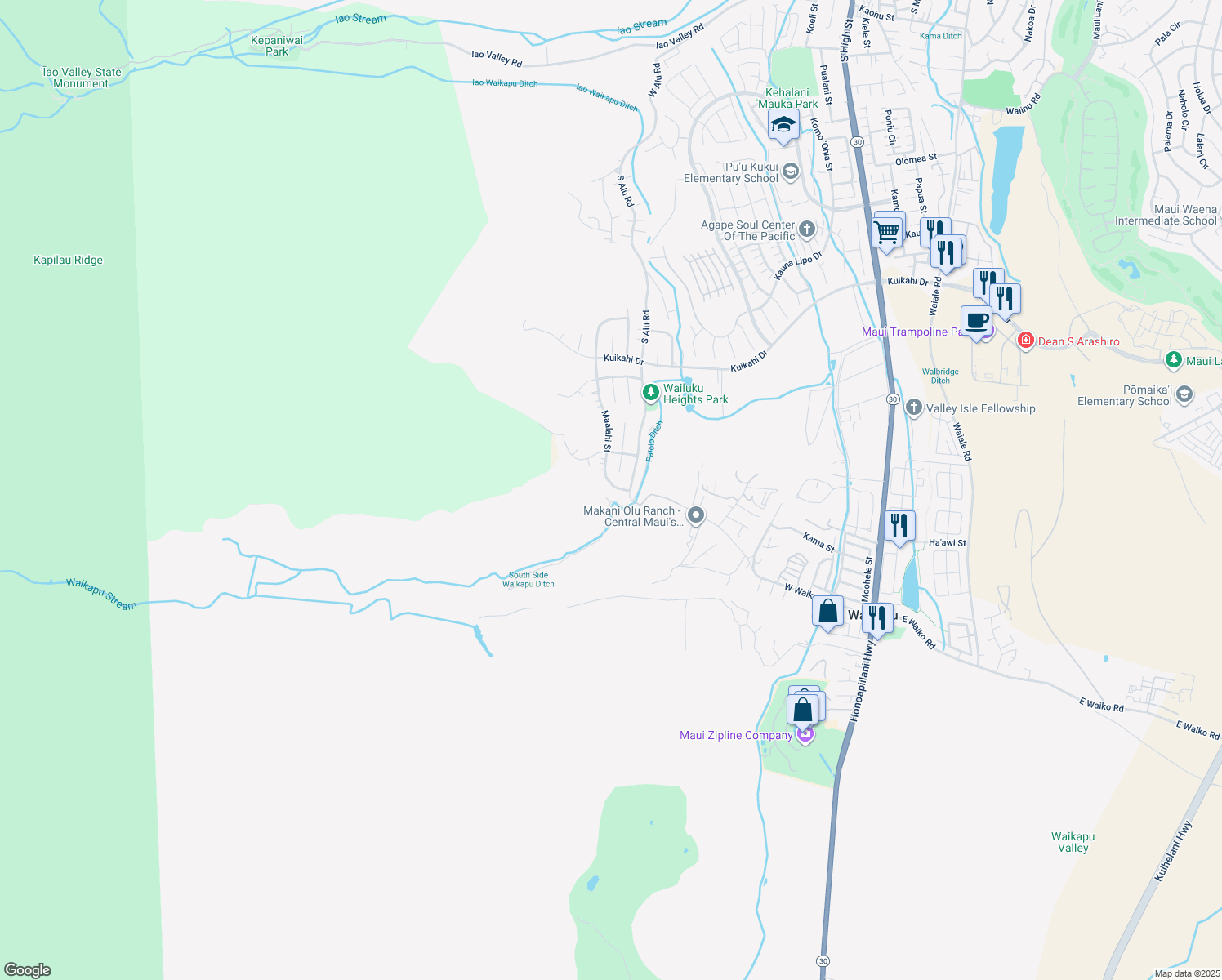 map of restaurants, bars, coffee shops, grocery stores, and more near 786 Maalahi Street in Wailuku