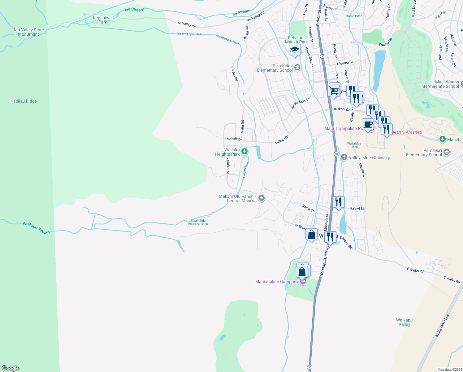 map of restaurants, bars, coffee shops, grocery stores, and more near 787 Maalahi Street in Wailuku