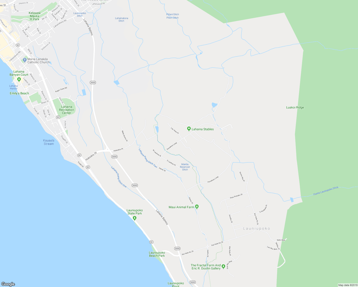 map of restaurants, bars, coffee shops, grocery stores, and more near 296 Punakea Loop in Lahaina