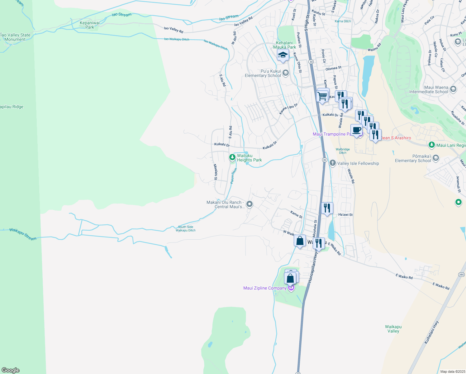 map of restaurants, bars, coffee shops, grocery stores, and more near 440 West Waiko Road in Wailuku
