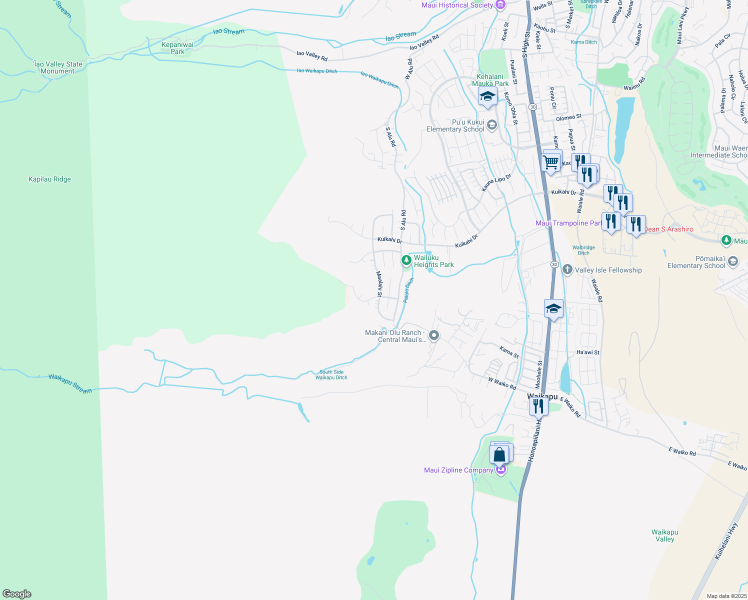 map of restaurants, bars, coffee shops, grocery stores, and more near 757 Maalahi Street in Wailuku