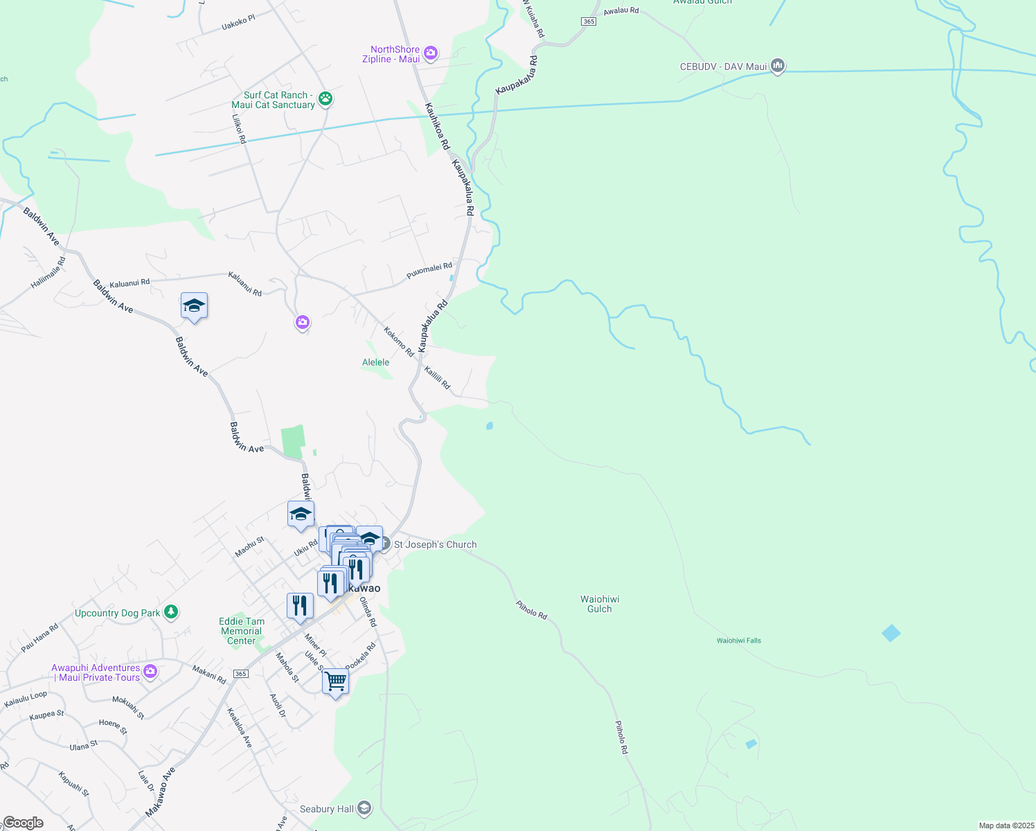 map of restaurants, bars, coffee shops, grocery stores, and more near 3101 Kailiili Road in Maui County