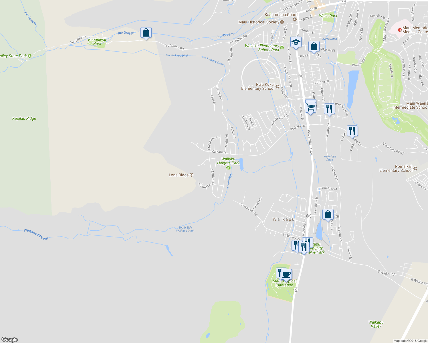 map of restaurants, bars, coffee shops, grocery stores, and more near 661 Maalahi Street in Wailuku