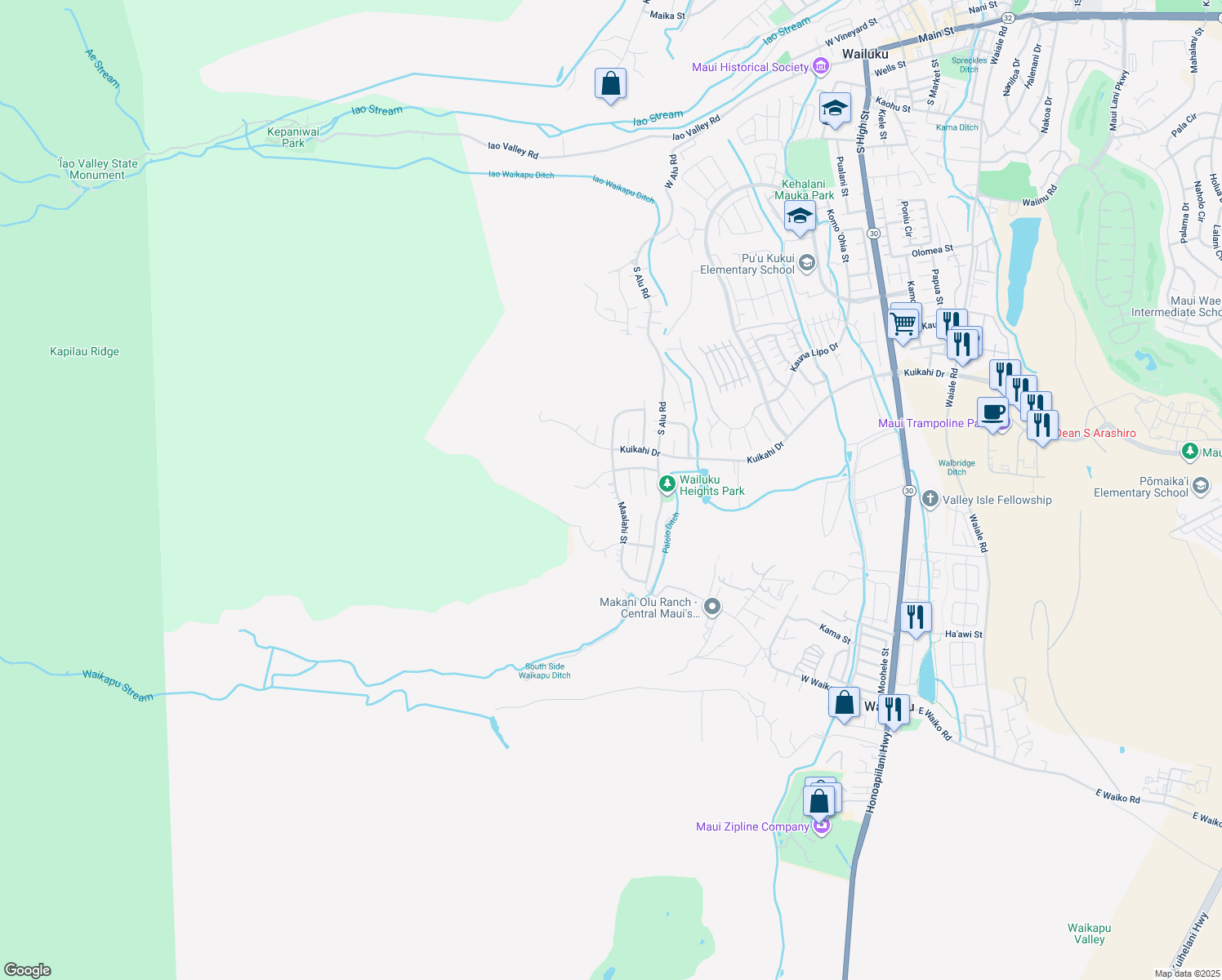 map of restaurants, bars, coffee shops, grocery stores, and more near 632 Maalahi Street in Wailuku