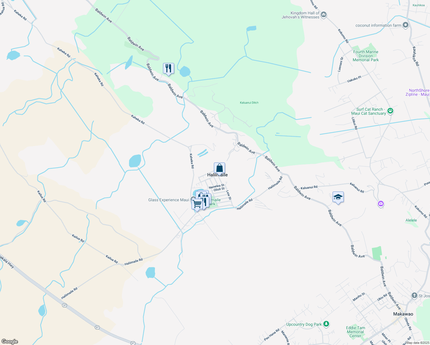 map of restaurants, bars, coffee shops, grocery stores, and more near 922 Maikai Street in Makawao