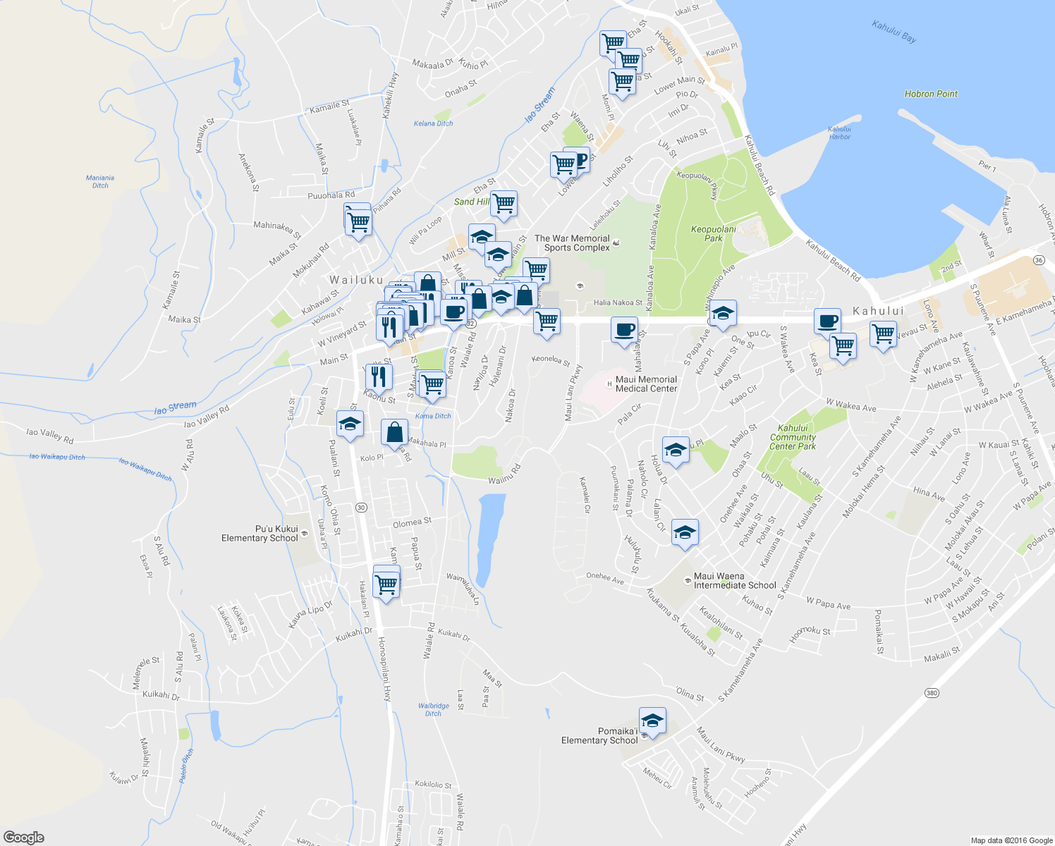 map of restaurants, bars, coffee shops, grocery stores, and more near 149 Keoneloa Street in Wailuku