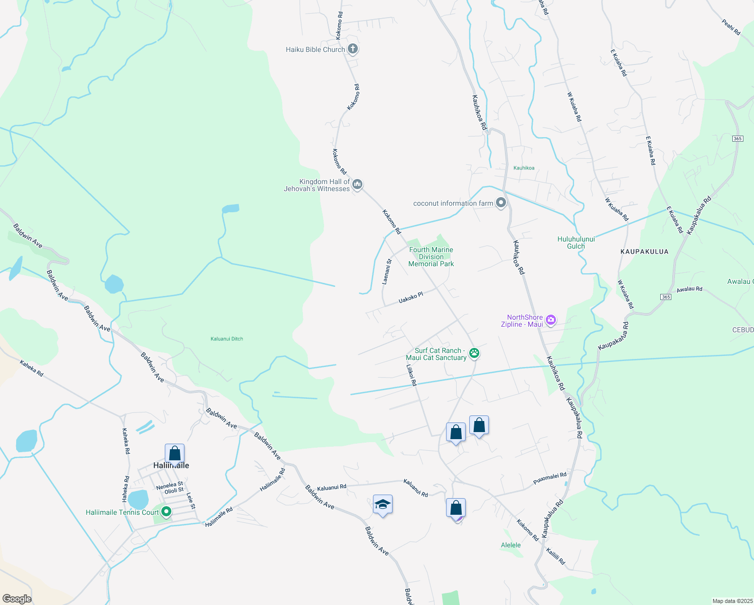 map of restaurants, bars, coffee shops, grocery stores, and more near 160 Uakoko Place in Haiku-Pauwela