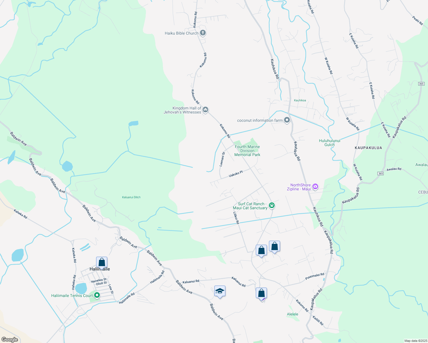 map of restaurants, bars, coffee shops, grocery stores, and more near 160 Laenani Street in Haiku-Pauwela