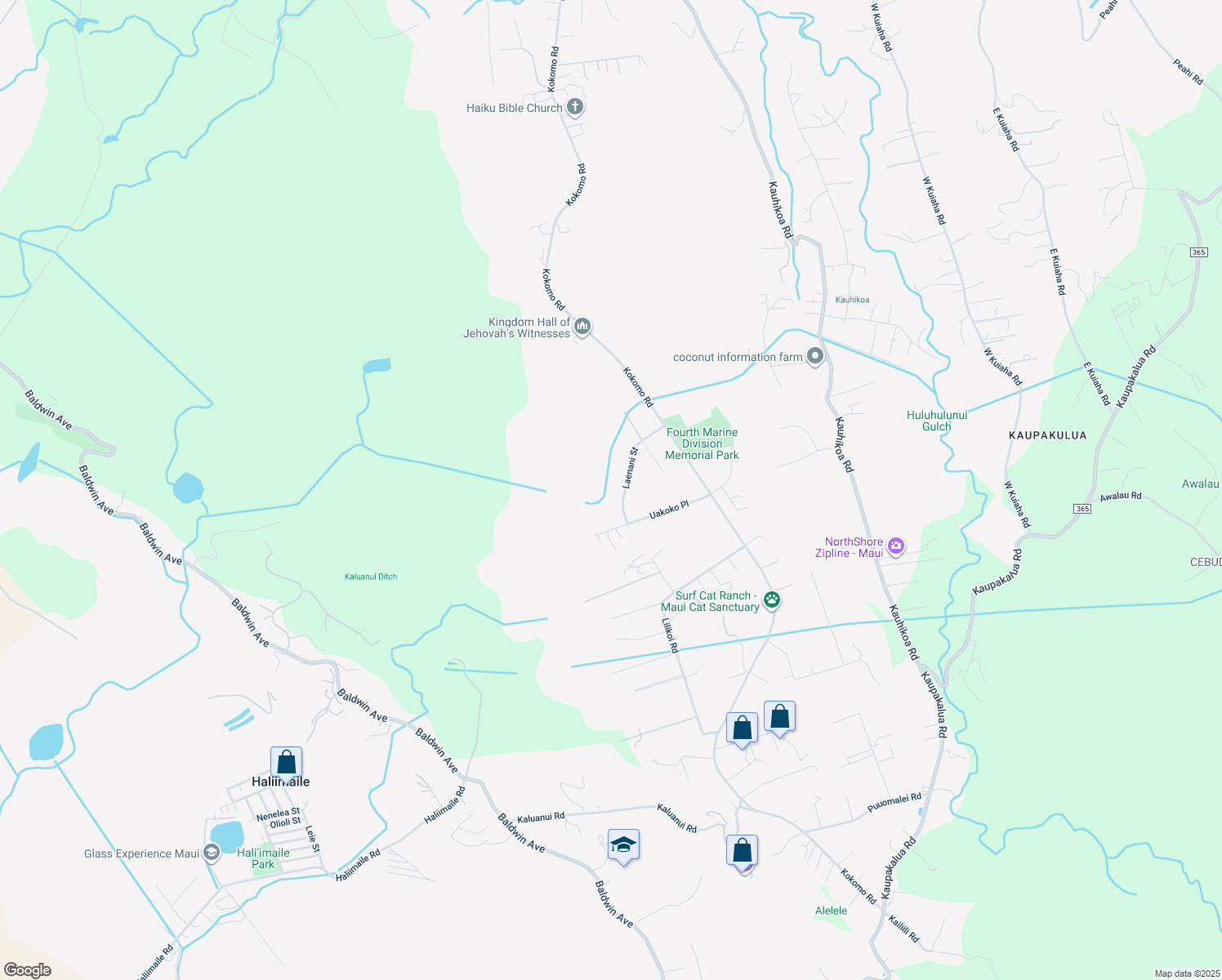 map of restaurants, bars, coffee shops, grocery stores, and more near 140 Laenani Street in Haiku-Pauwela