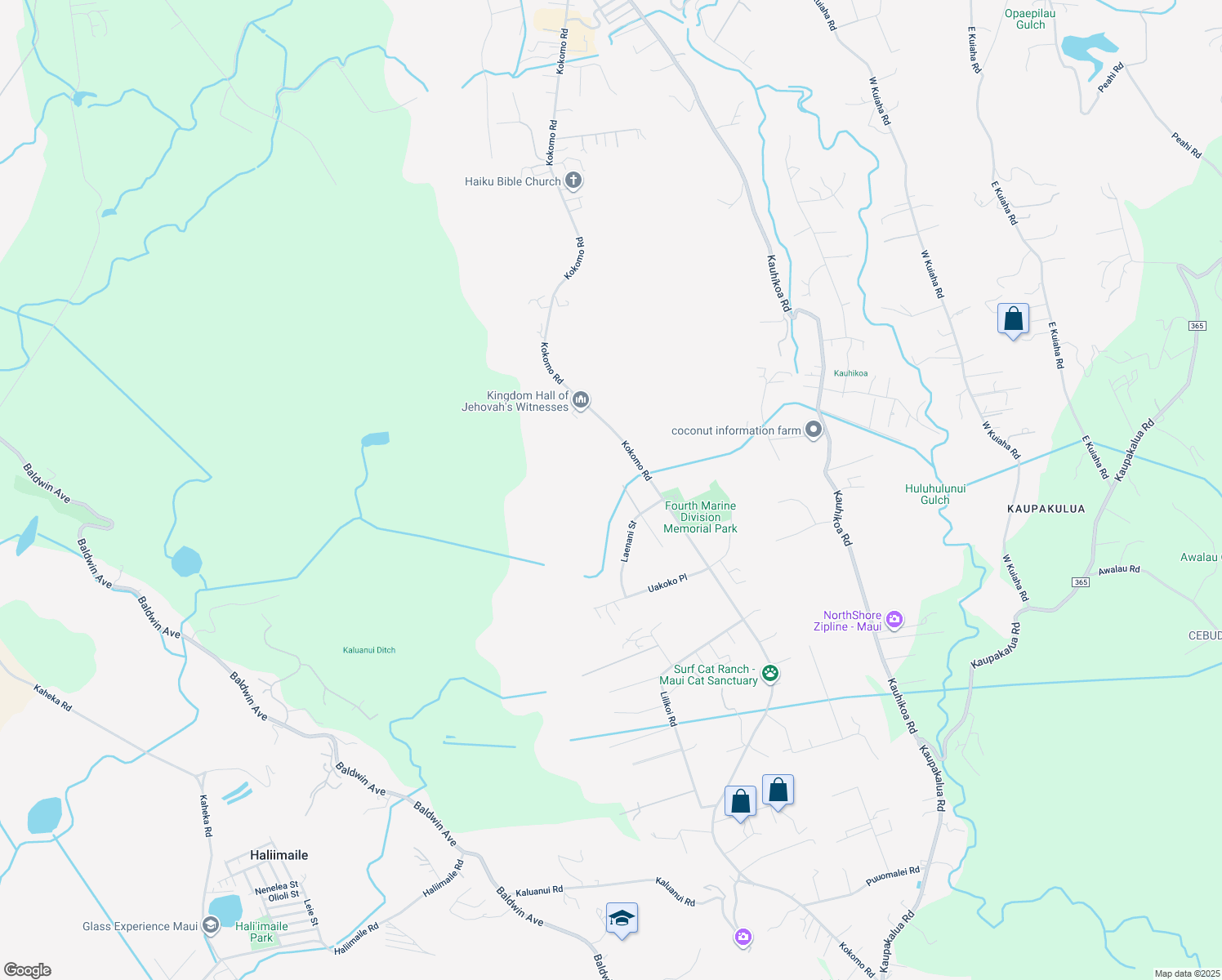 map of restaurants, bars, coffee shops, grocery stores, and more near 52 Laenani Street in Haiku-Pauwela