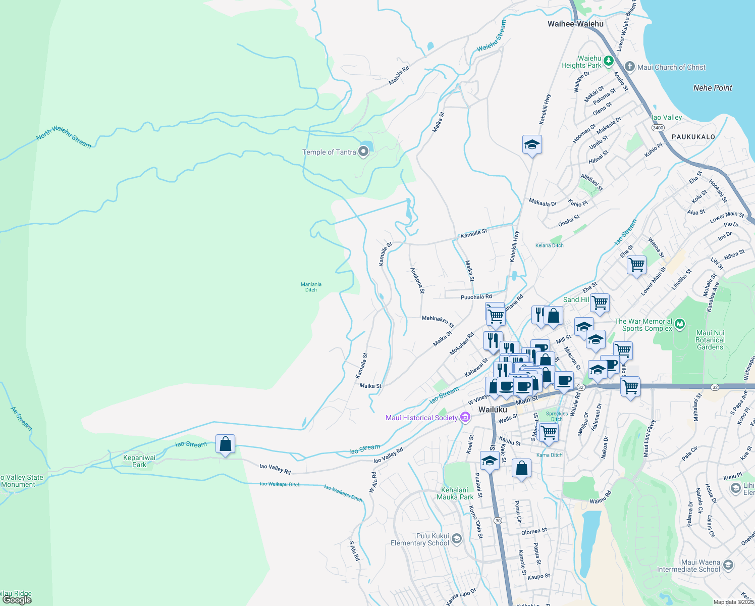 map of restaurants, bars, coffee shops, grocery stores, and more near 440 Maukele Place in Wailuku