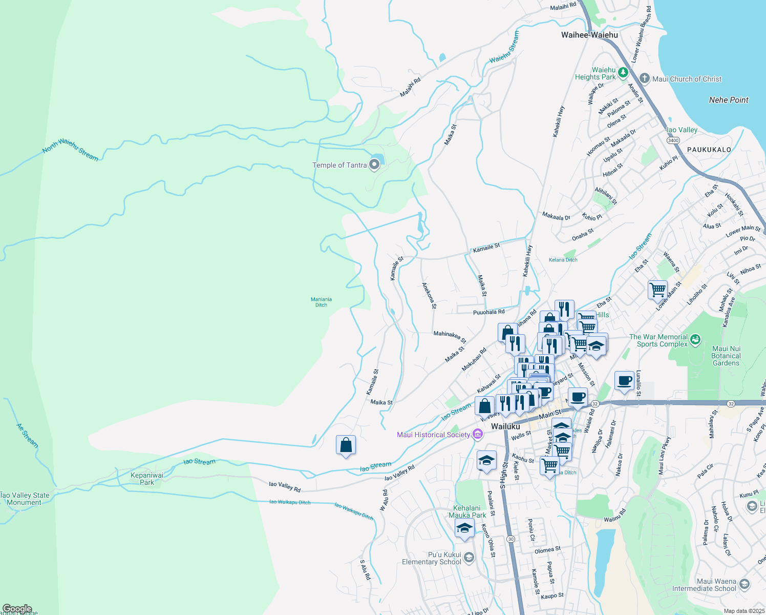 map of restaurants, bars, coffee shops, grocery stores, and more near 468 Maukele Place in Wailuku