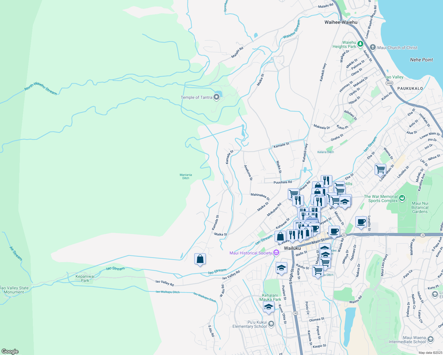 map of restaurants, bars, coffee shops, grocery stores, and more near 468 Maukele Place in Wailuku