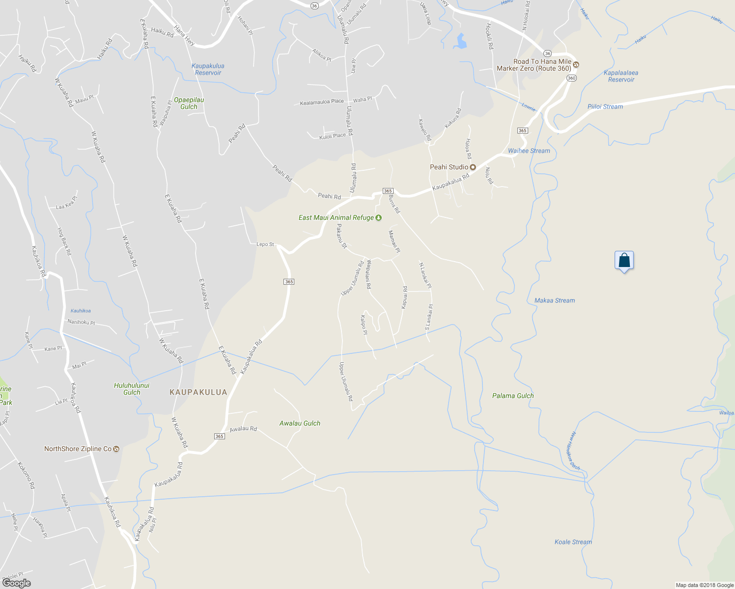 map of restaurants, bars, coffee shops, grocery stores, and more near 100 Waipalani Road in Maui County