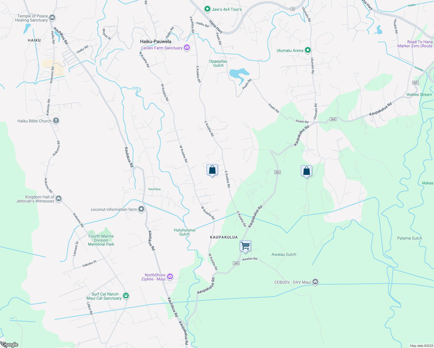 map of restaurants, bars, coffee shops, grocery stores, and more near 894 East Kuiaha Road in Haiku-Pauwela