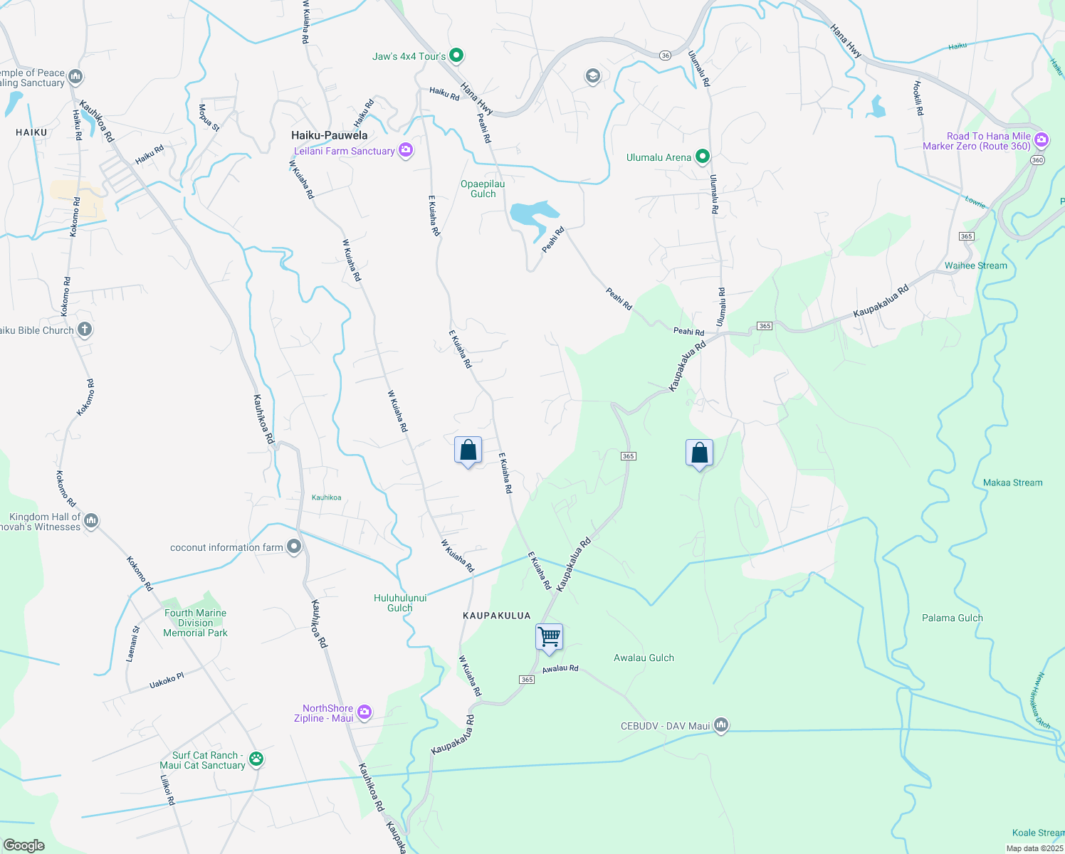map of restaurants, bars, coffee shops, grocery stores, and more near 3910 Lepo Street in Haiku-Pauwela