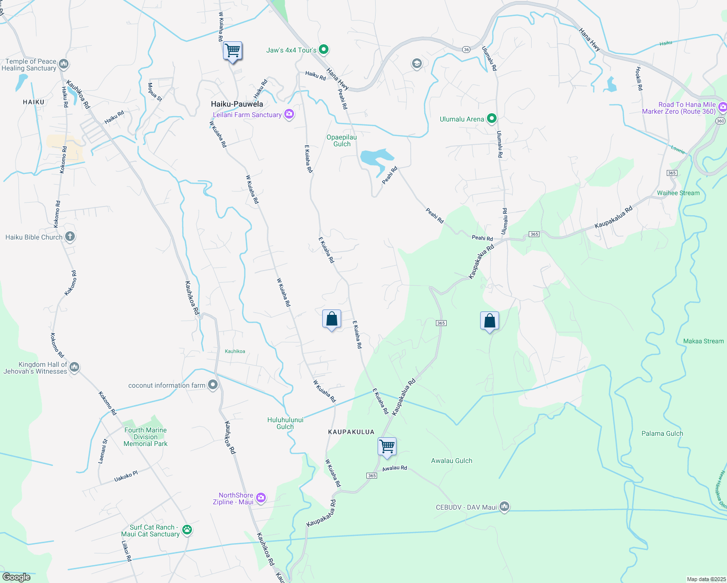 map of restaurants, bars, coffee shops, grocery stores, and more near 3910 Lepo Street in Haiku-Pauwela