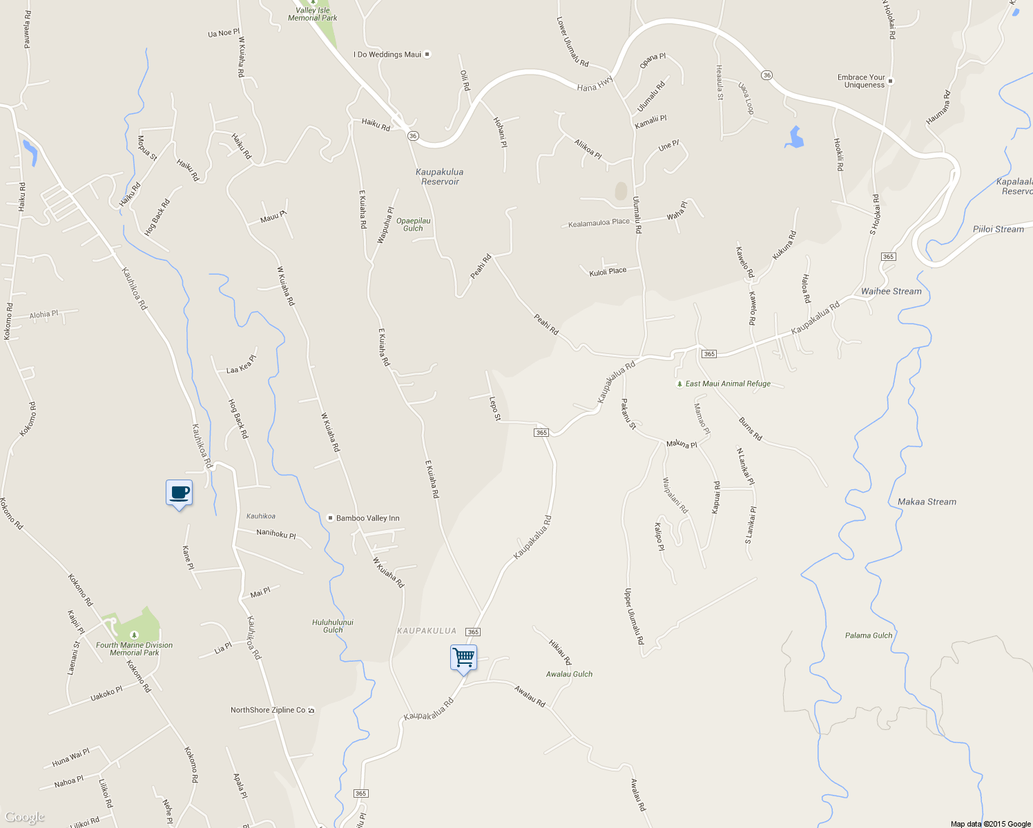 map of restaurants, bars, coffee shops, grocery stores, and more near 3955 Lepo Street in Maui County