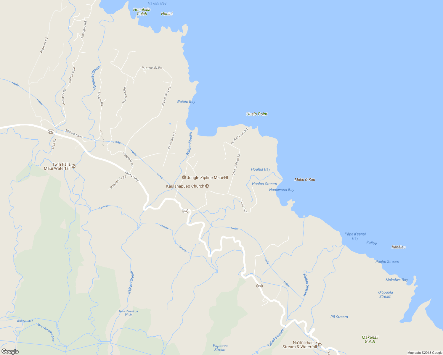 map of restaurants, bars, coffee shops, grocery stores, and more near 47 Door of Faith Road in Maui County