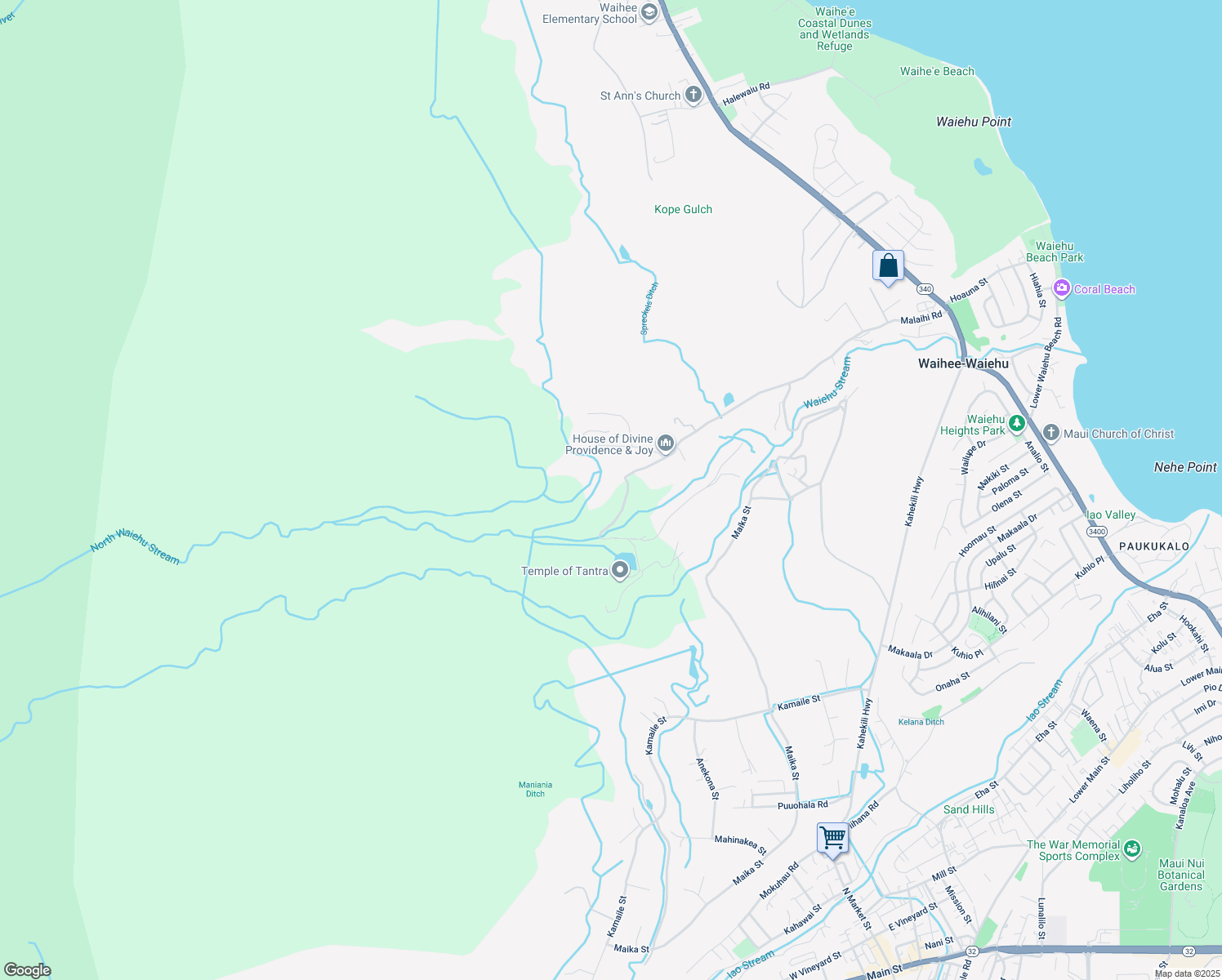 map of restaurants, bars, coffee shops, grocery stores, and more near 1400 Malaihi Road in Wailuku