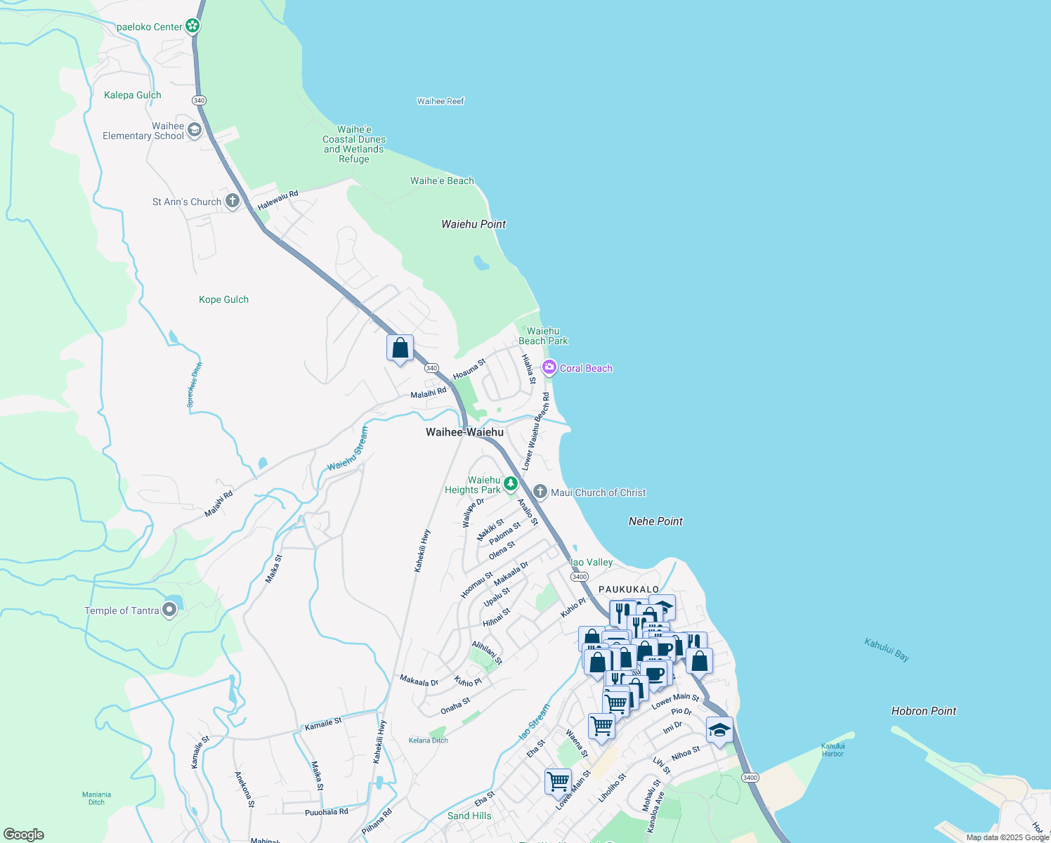 map of restaurants, bars, coffee shops, grocery stores, and more near 929 Alakai Street in Wailuku