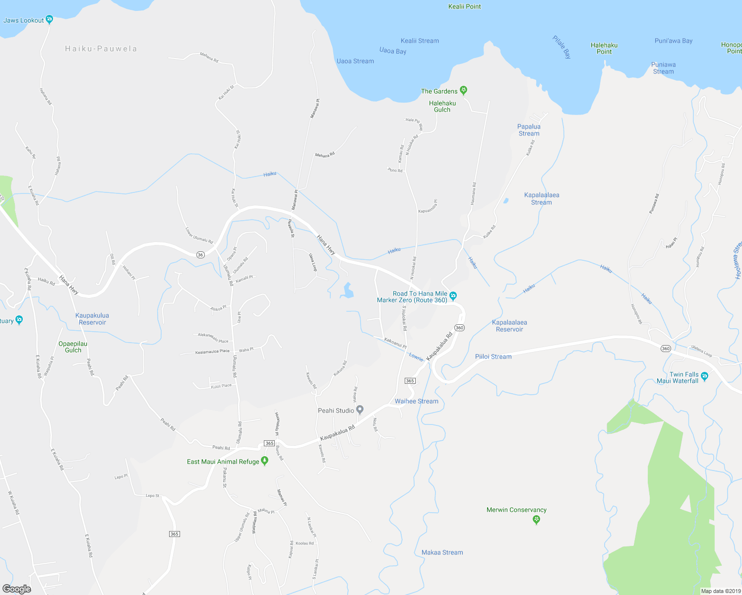 map of restaurants, bars, coffee shops, grocery stores, and more near 1251 Hookili Road in Haiku-Pauwela