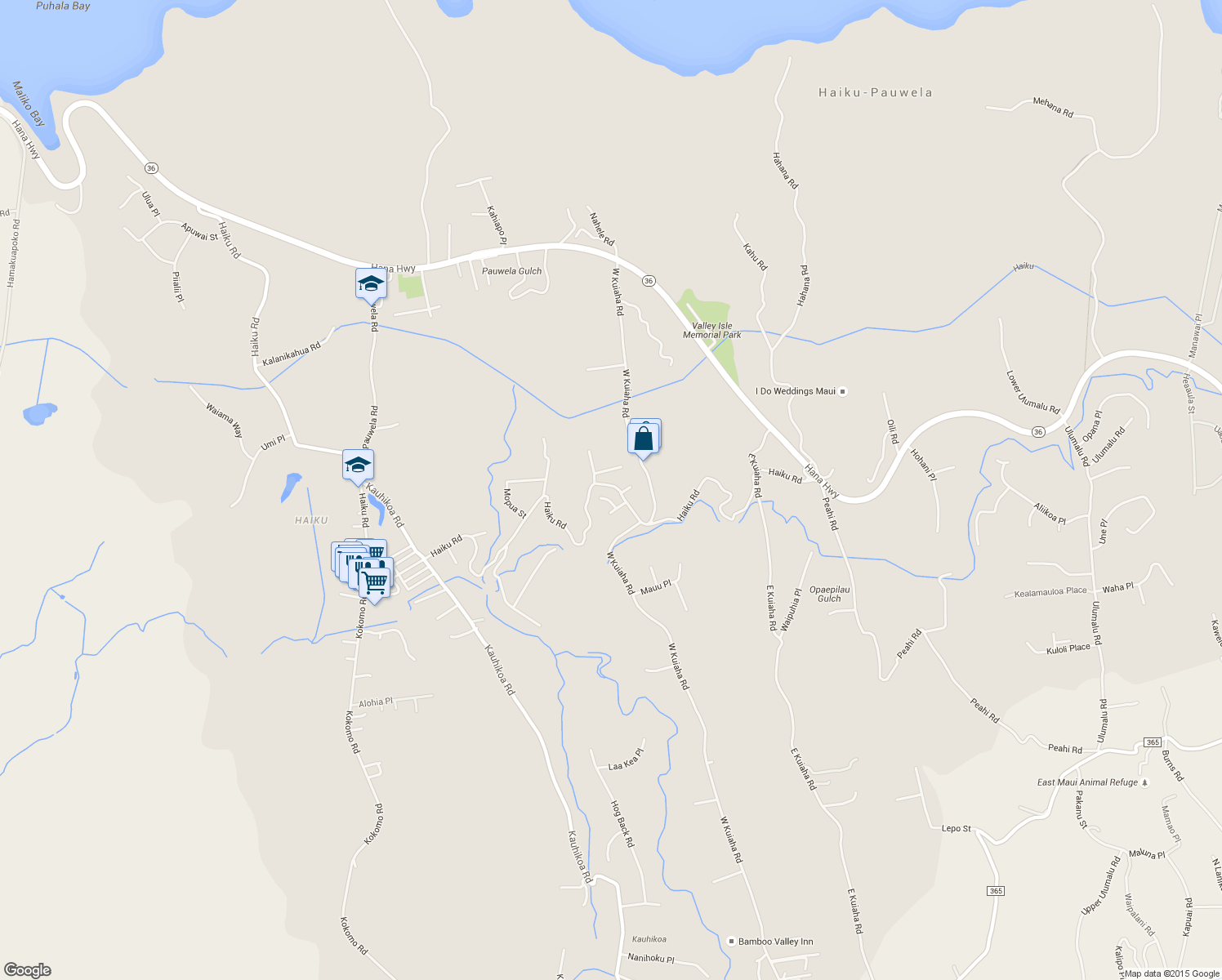 map of restaurants, bars, coffee shops, grocery stores, and more near 1666 Haiku Road in Haiku-Pauwela