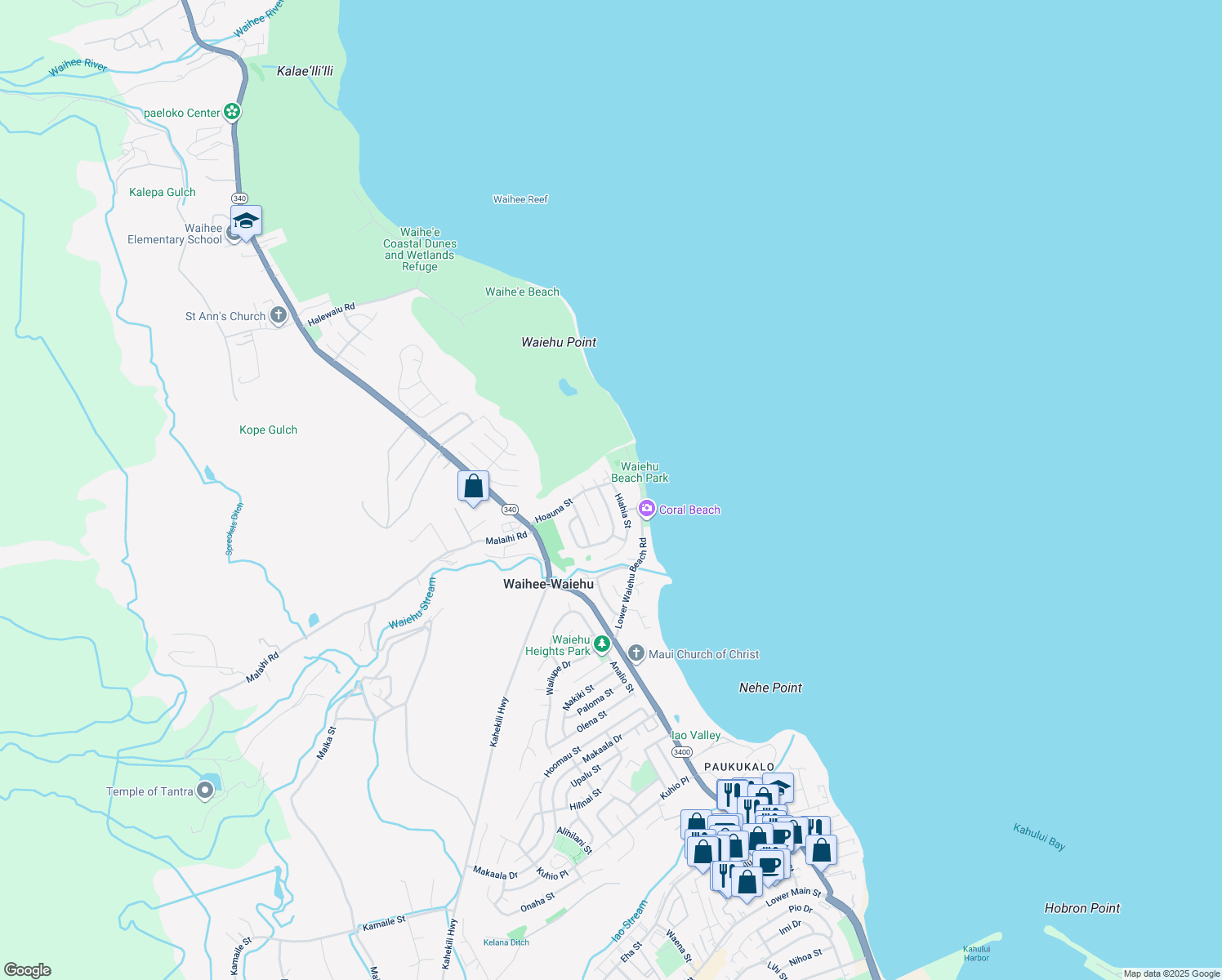 map of restaurants, bars, coffee shops, grocery stores, and more near 1413 Hiahia Street in Wailuku