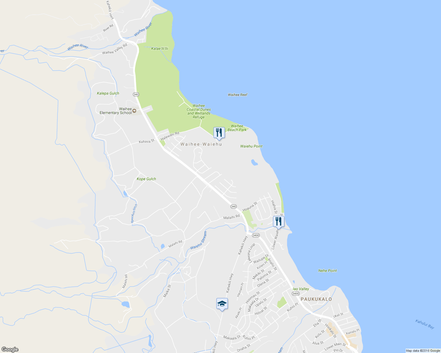 map of restaurants, bars, coffee shops, grocery stores, and more near 633 Akakuu Street in Wailuku