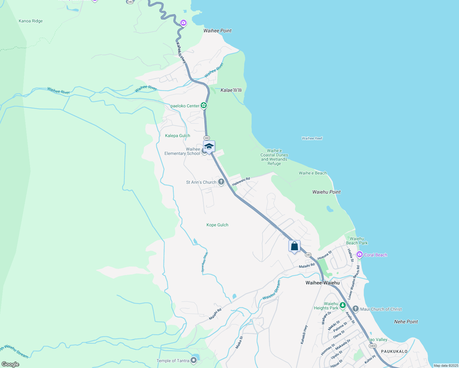 map of restaurants, bars, coffee shops, grocery stores, and more near 1962 Kahekili Highway in Wailuku