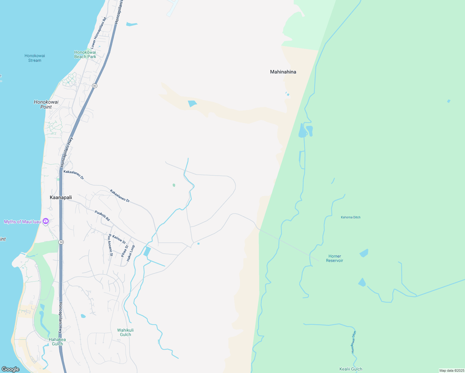 map of restaurants, bars, coffee shops, grocery stores, and more near 1555 Aina Mahiai Place in Lahaina