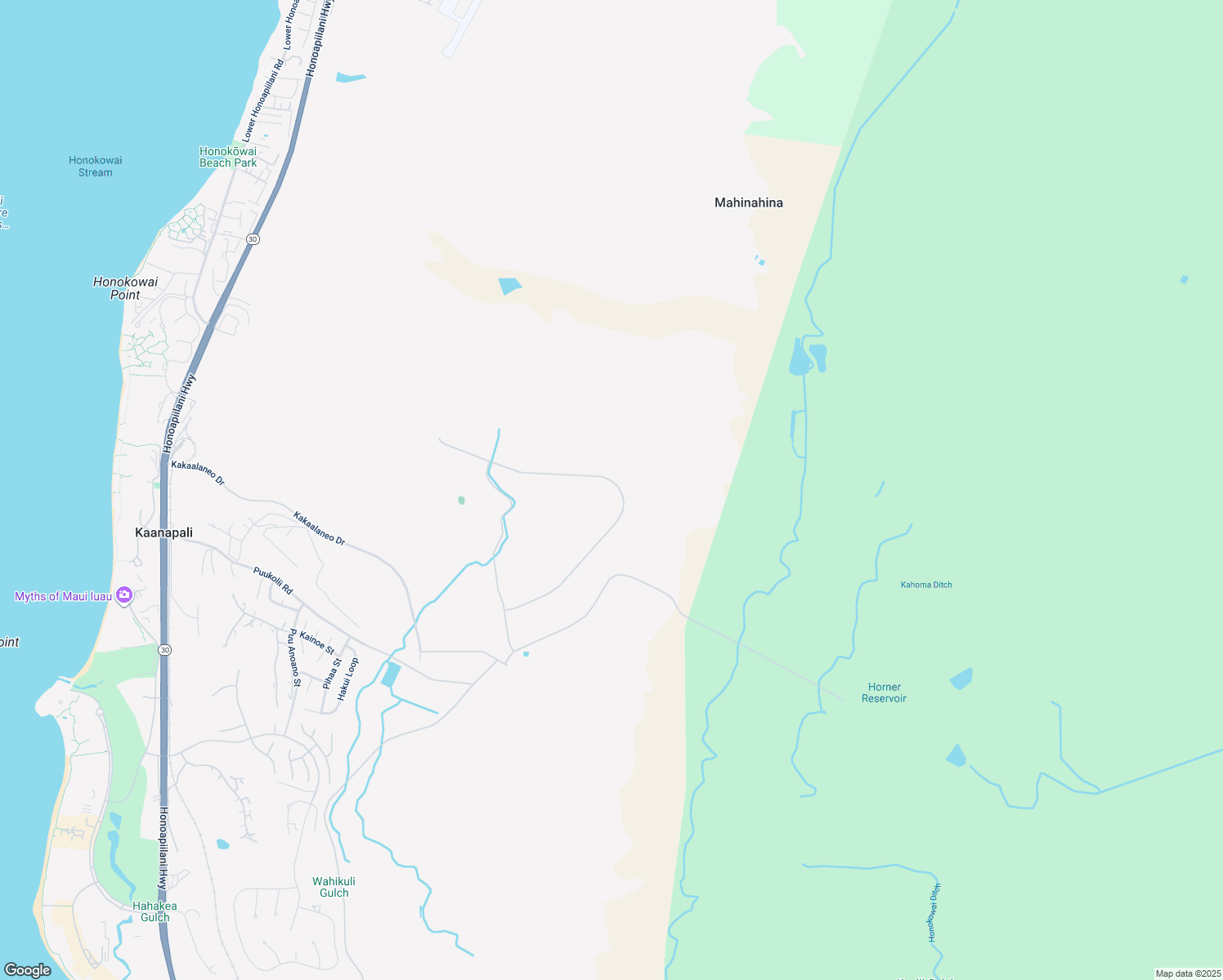 map of restaurants, bars, coffee shops, grocery stores, and more near 1825 Aina Mahiai Place in Lahaina