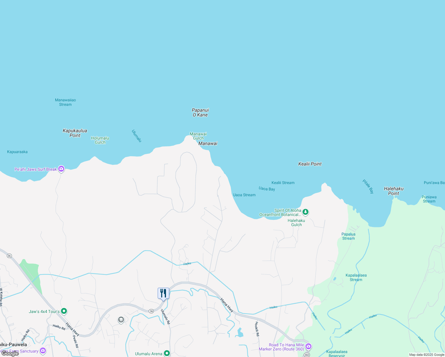 map of restaurants, bars, coffee shops, grocery stores, and more near 500 Manawai Place in Haiku-Pauwela