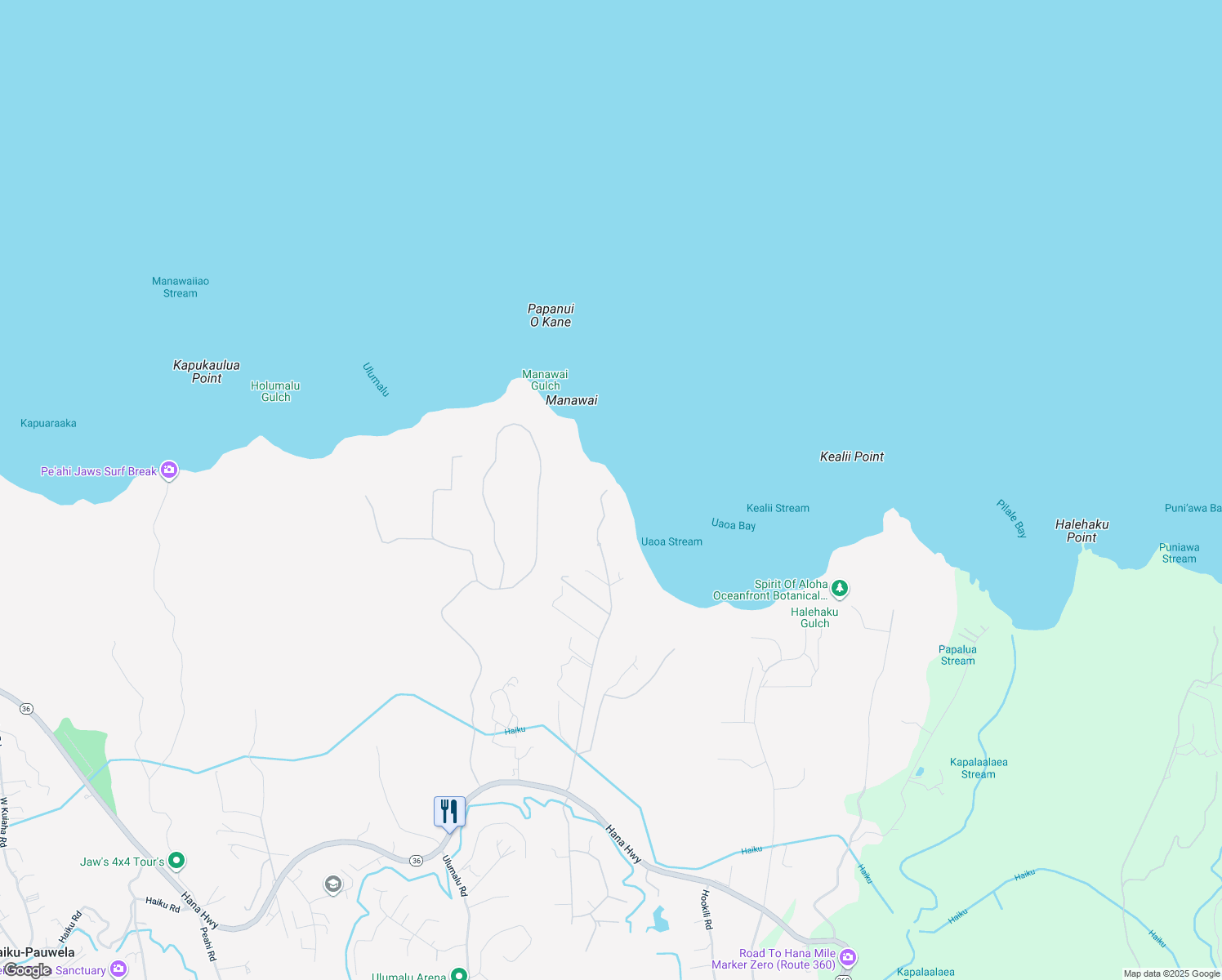 map of restaurants, bars, coffee shops, grocery stores, and more near 500 Manawai Place in Haiku-Pauwela