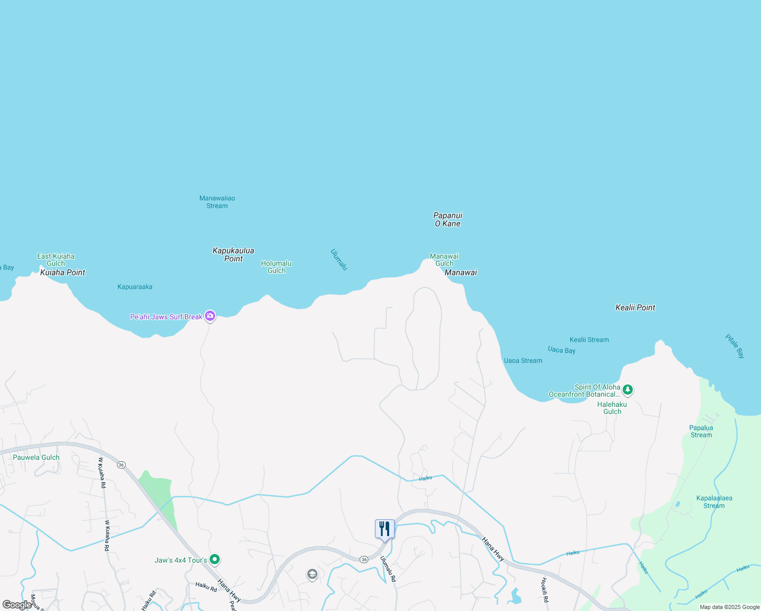 map of restaurants, bars, coffee shops, grocery stores, and more near 300 Kai Poi Road in Haiku-Pauwela