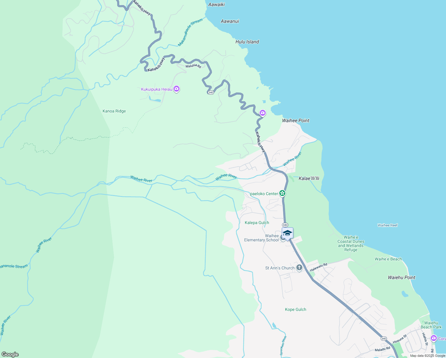 map of restaurants, bars, coffee shops, grocery stores, and more near 215 River Road in Wailuku