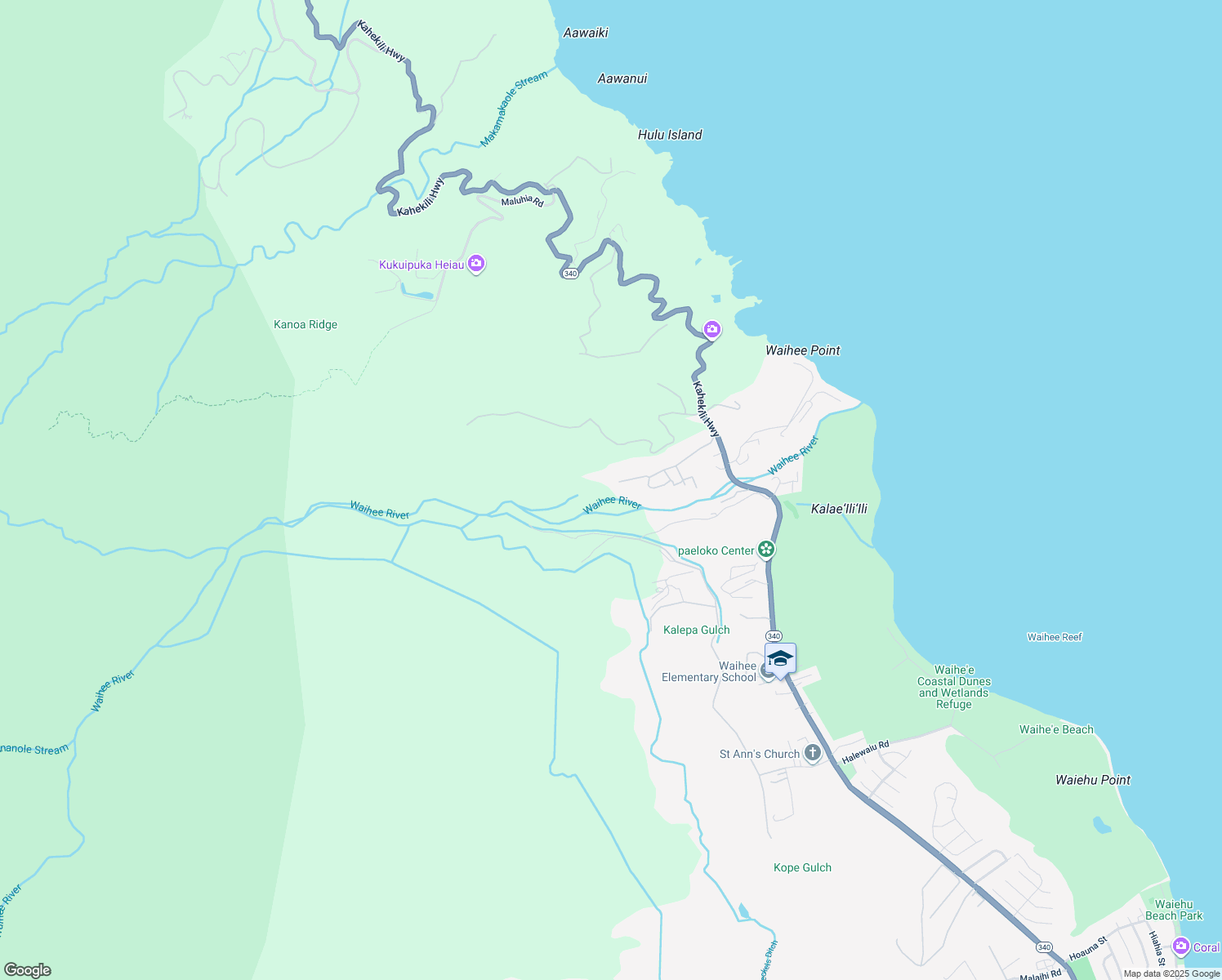 map of restaurants, bars, coffee shops, grocery stores, and more near 222 Waihee Valley Road in Wailuku