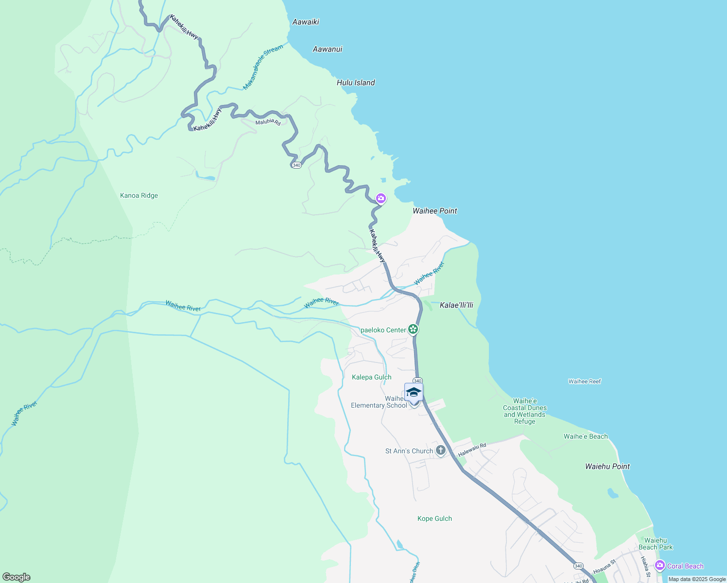 map of restaurants, bars, coffee shops, grocery stores, and more near 128 River Road in Wailuku