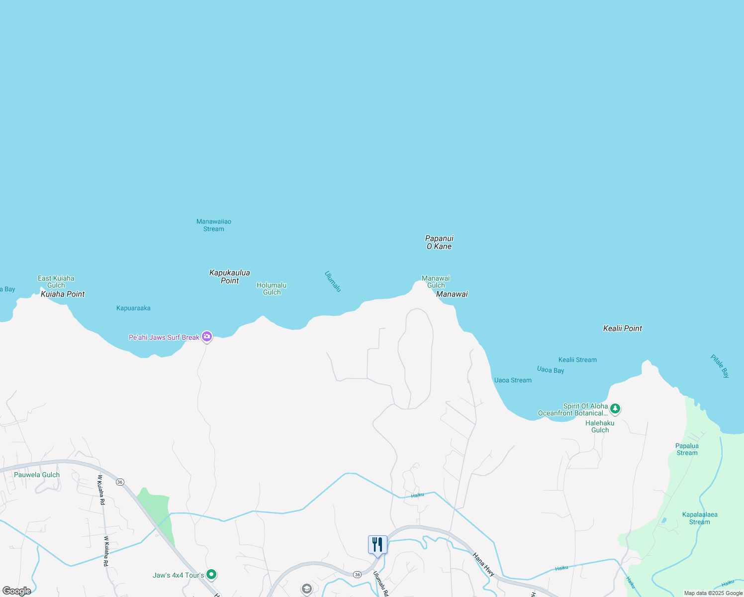 map of restaurants, bars, coffee shops, grocery stores, and more near in Haiku-Pauwela