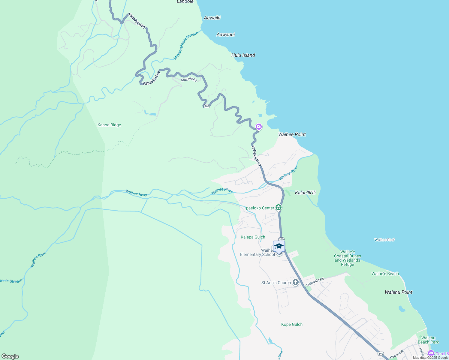 map of restaurants, bars, coffee shops, grocery stores, and more near 408 Waihee Valley Road in Wailuku