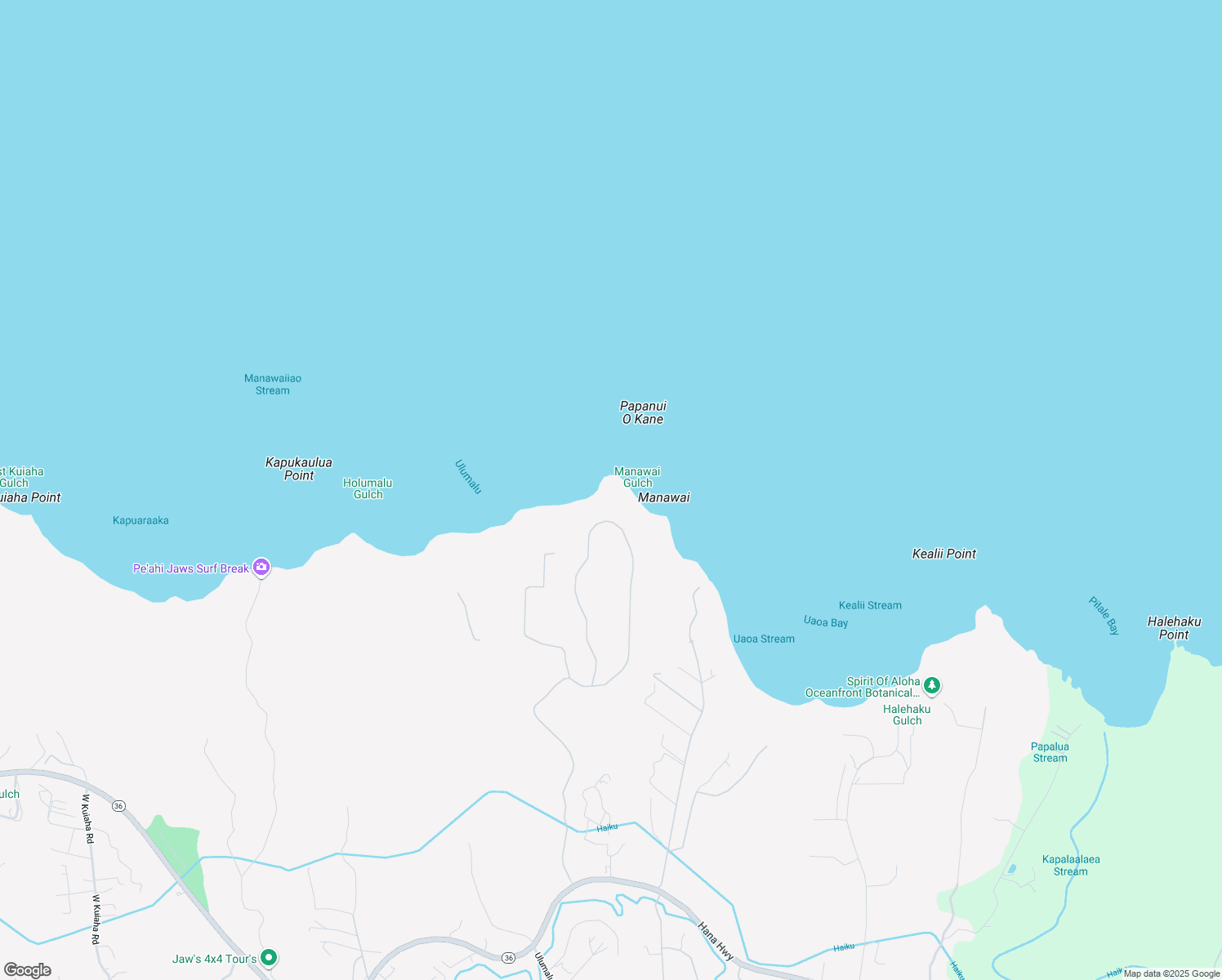 map of restaurants, bars, coffee shops, grocery stores, and more near 836 Kai Huki Circle in Haiku-Pauwela