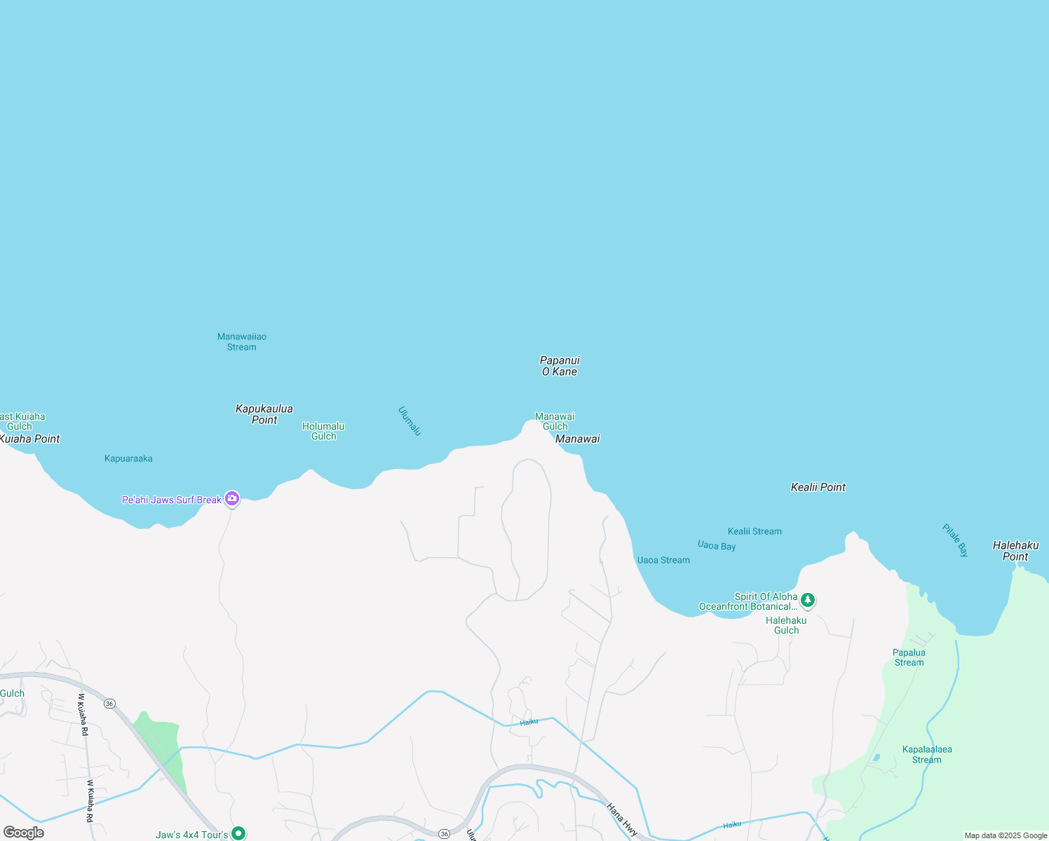 map of restaurants, bars, coffee shops, grocery stores, and more near 744 Kai Huki Circle in Haiku-Pauwela