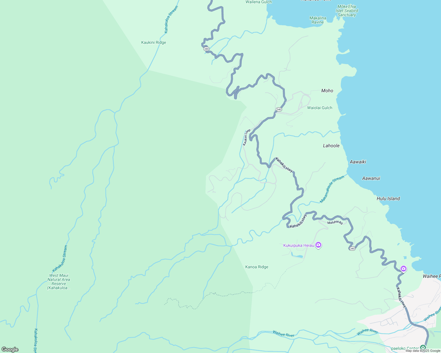 map of restaurants, bars, coffee shops, grocery stores, and more near 54 Hulumanu Place in Wailuku