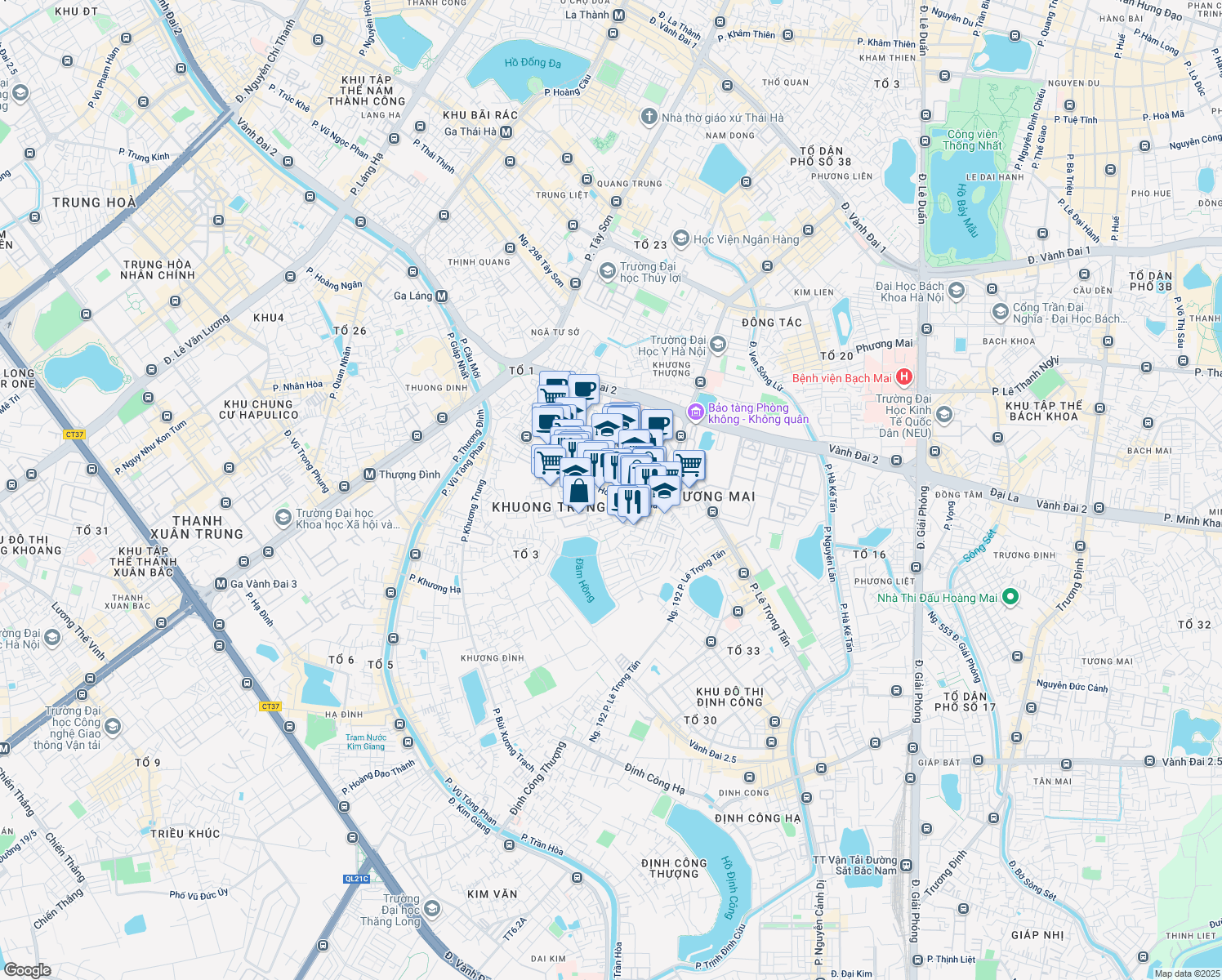 map of restaurants, bars, coffee shops, grocery stores, and more near 160 Hoàng Văn Thái in Thanh Xuân
