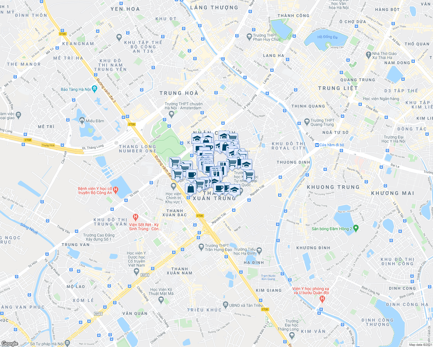 map of restaurants, bars, coffee shops, grocery stores, and more near 143 Nguyễn Tuân in Thanh Xuân