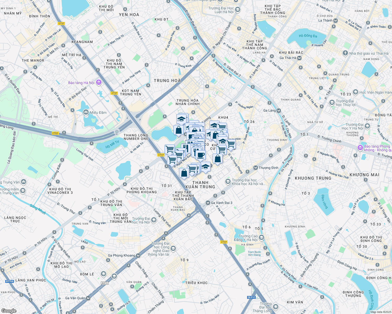 map of restaurants, bars, coffee shops, grocery stores, and more near 88 Phố Ngụy Như Kon Tum in Thanh Xuân