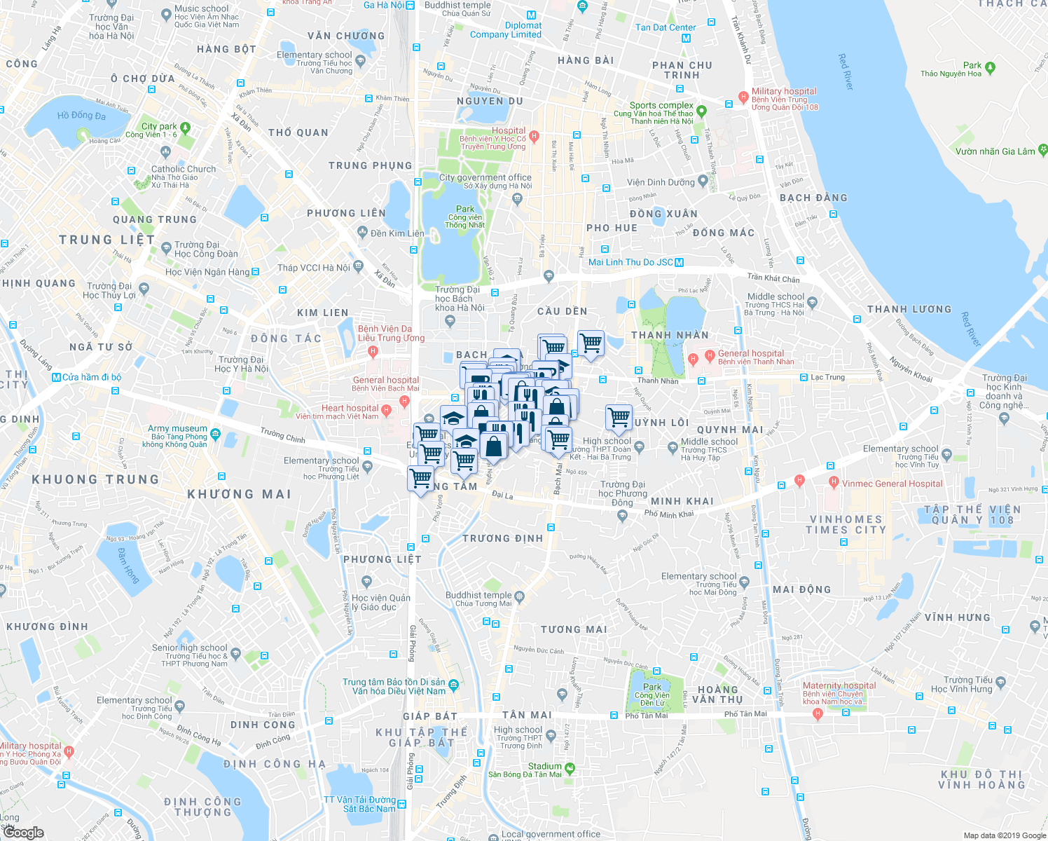 map of restaurants, bars, coffee shops, grocery stores, and more near K6B - Bách Khoa in Hai Bà Trưng